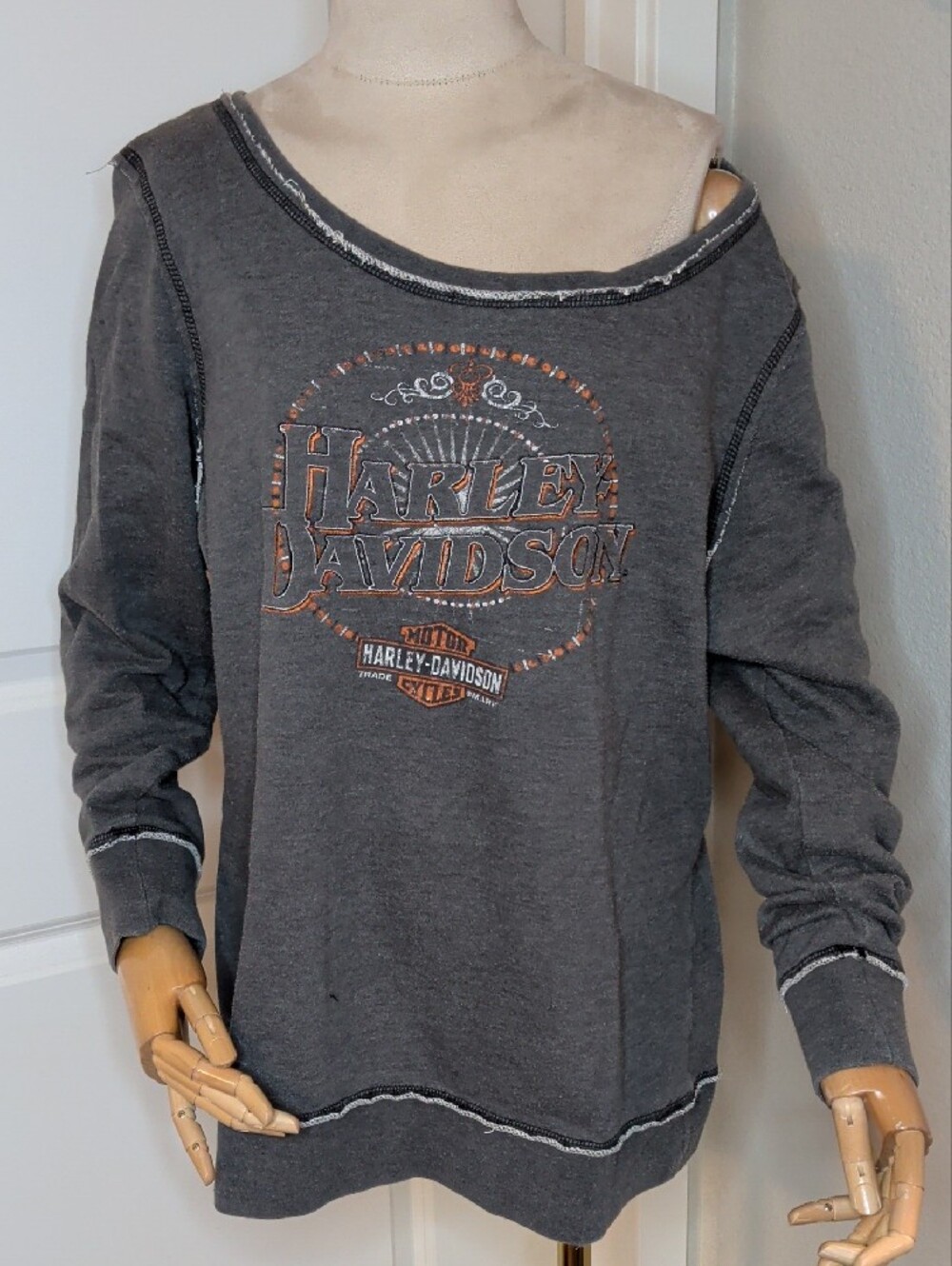 Harley-Davidson Women's Gray Off Shoulder Sweatshirt Folsom Ca Sz XL